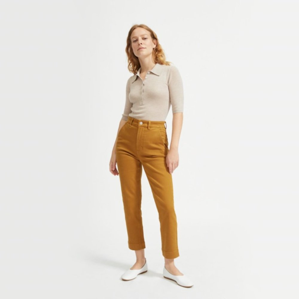 Everlane slim-leg crop pants, size 10 regular, brass
